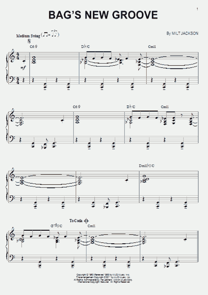 Bag's New Groove Piano Sheet Music OnlinePianist