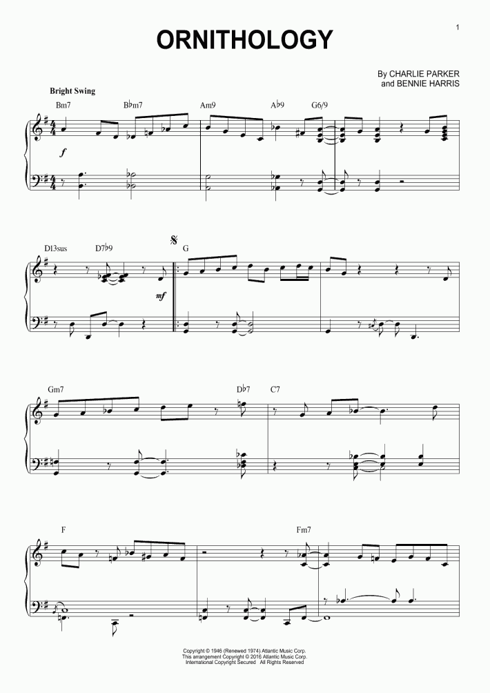Ornithology Piano Sheet Music OnlinePianist