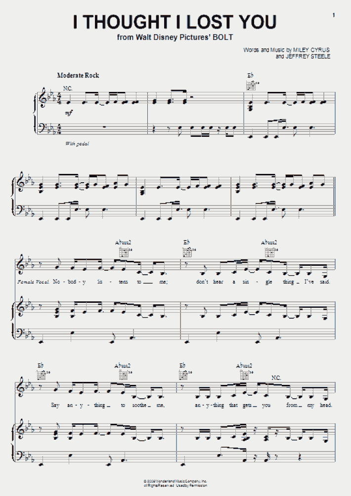 I Thought I Lost You Piano Sheet Music OnlinePianist