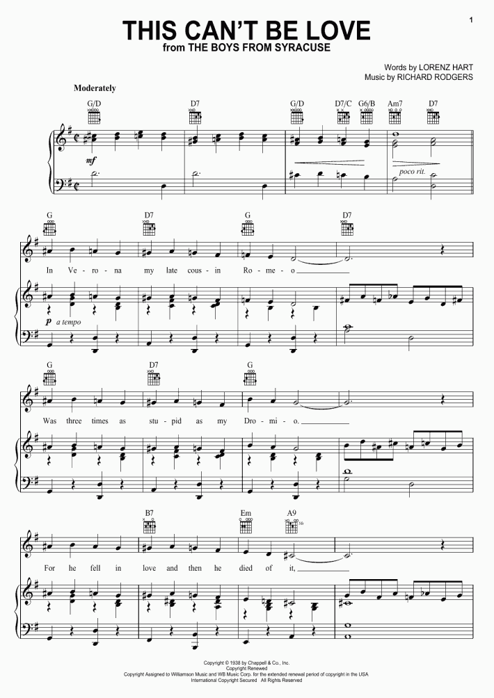 This Can't Be Love Piano Sheet Music | OnlinePianist
