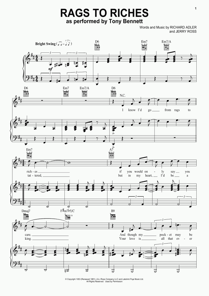 Rags To Riches Piano Sheet Music OnlinePianist