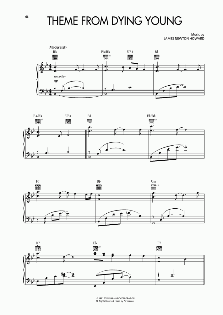 Theme From Dying Young Piano Sheet Music
