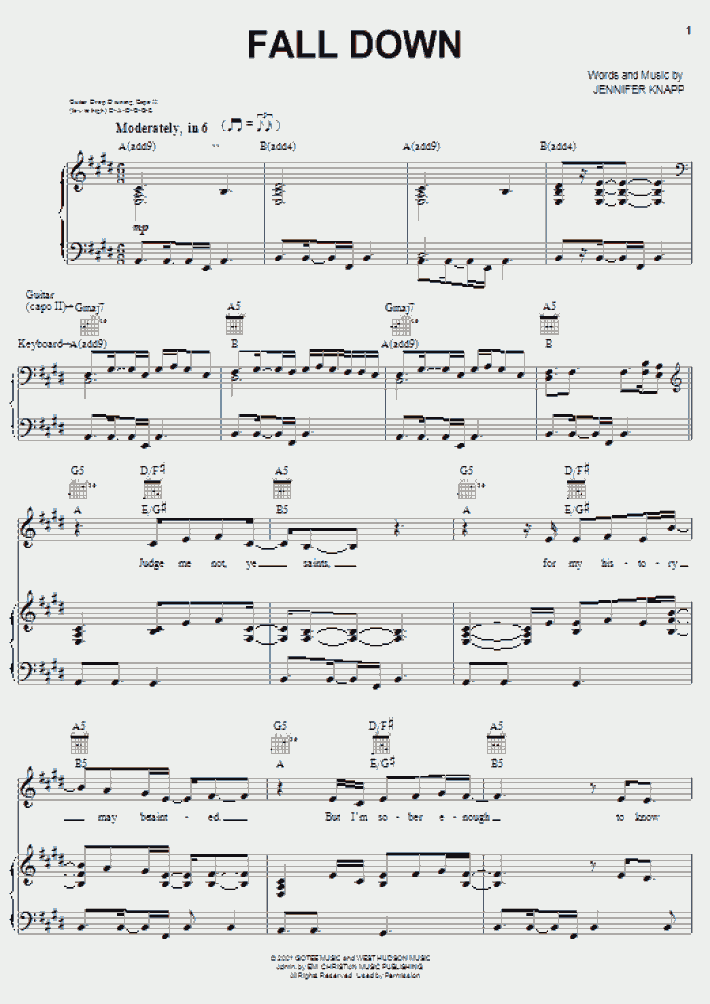 Fall Down Piano Sheet Music | OnlinePianist