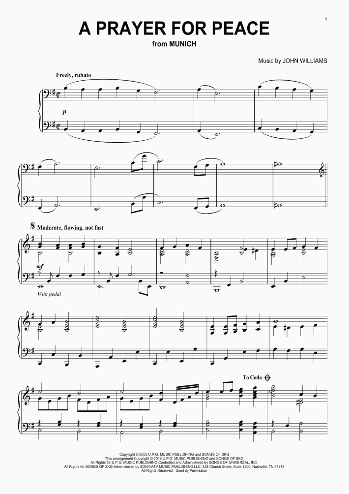 A Prayer For Peace Piano Sheet Music | OnlinePianist