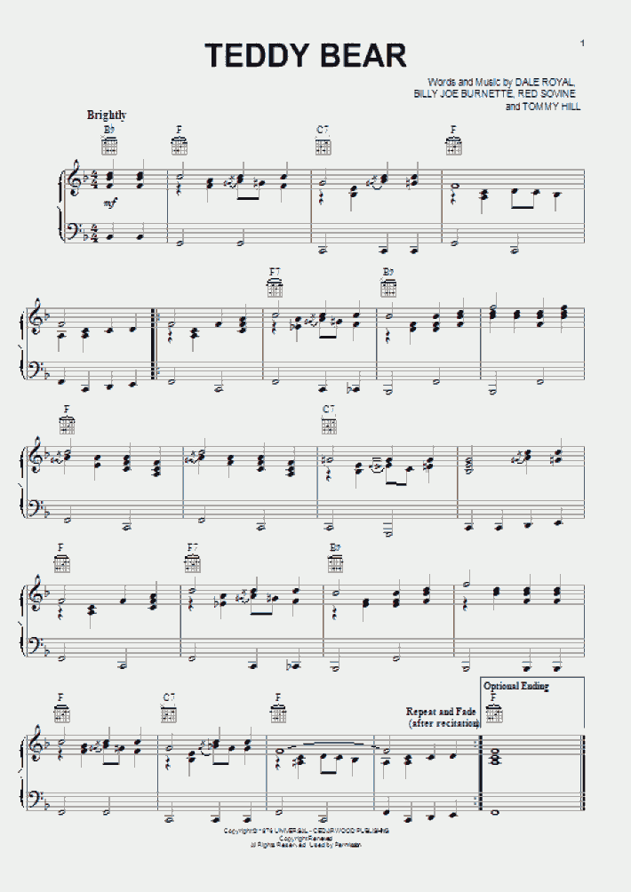 Teddy Bear Piano Sheet Music Onlinepianist 