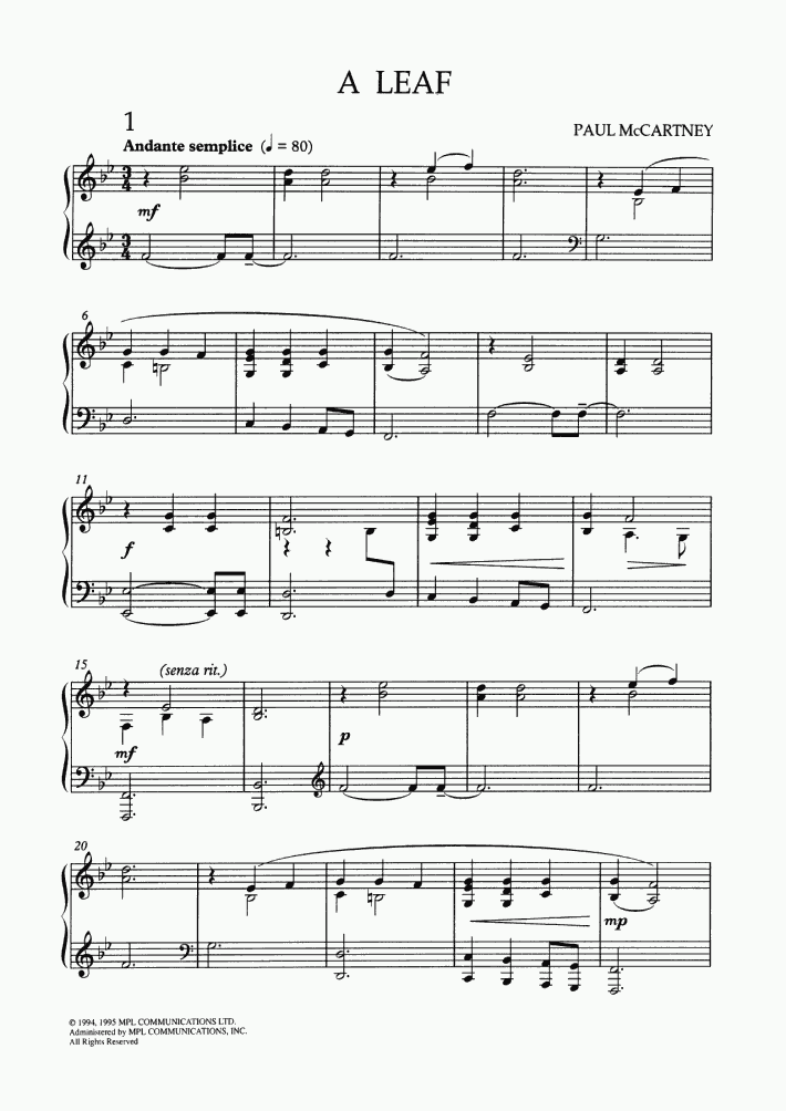 A Leaf Piano Sheet Music OnlinePianist