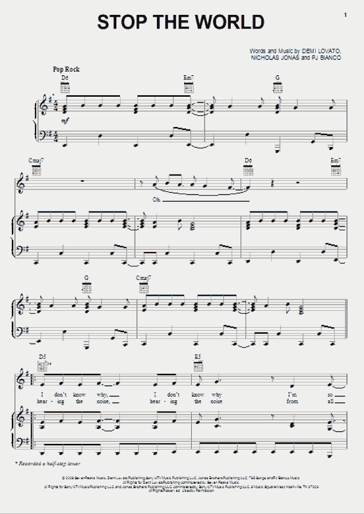 Stop The World Piano Sheet Music OnlinePianist
