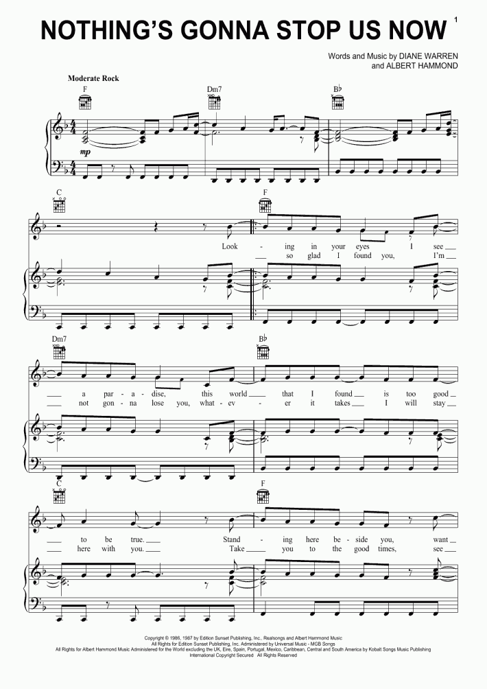 Nothing S Gonna Stop Us Now Piano Sheet Music