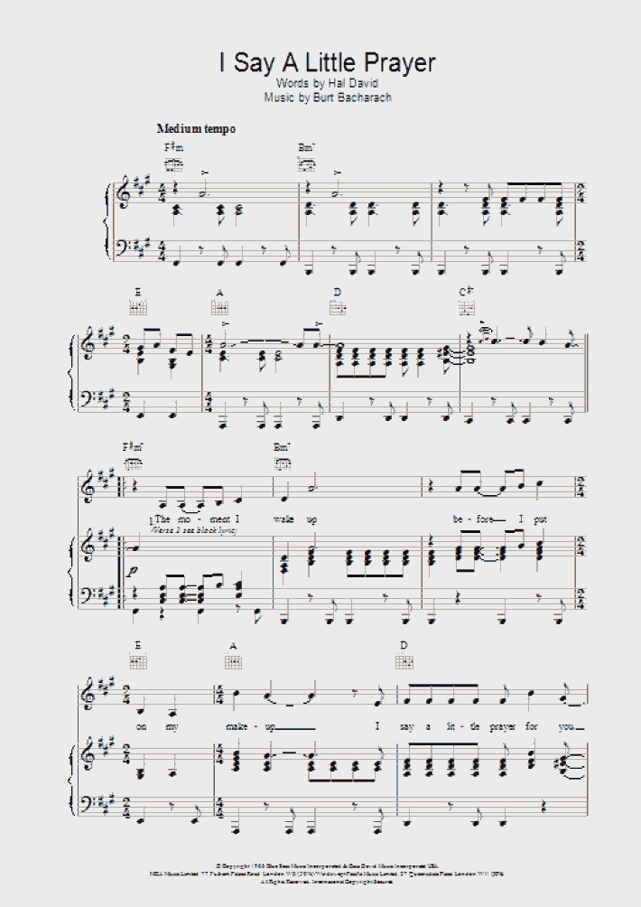 I Say A Little Prayer Piano