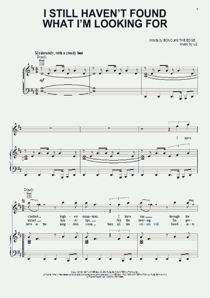 I Still Haven T Found What I M Looking For Piano Sheet Music
