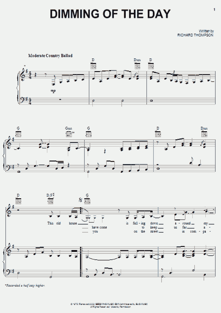 Dimming Of The Day Piano Sheet Music OnlinePianist