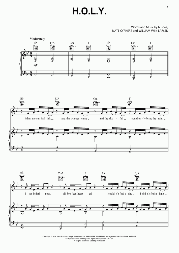 H.O.L.Y. Piano Sheet Music OnlinePianist