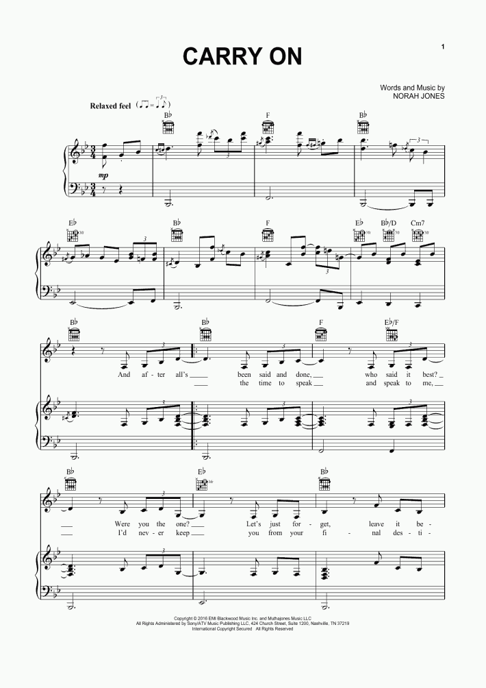 Carry On Piano Sheet Music OnlinePianist